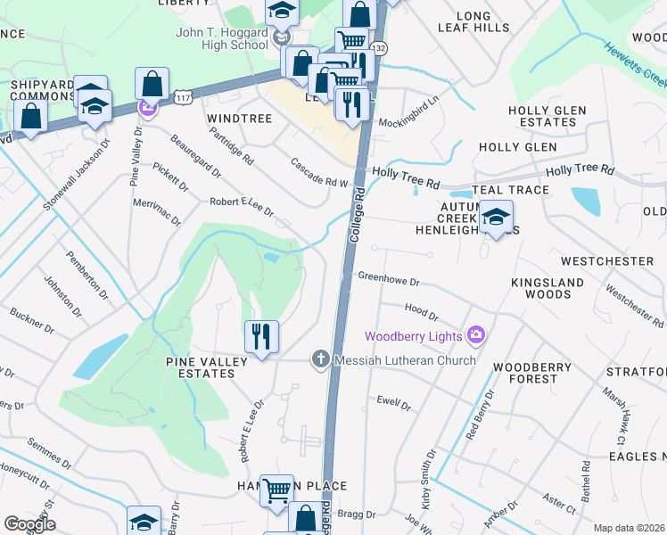 map of restaurants, bars, coffee shops, grocery stores, and more near 418-424 Robert E Lee Drive in Wilmington