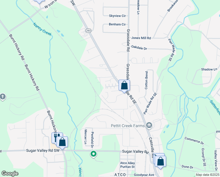 map of restaurants, bars, coffee shops, grocery stores, and more near 56 Point Place Drive in Cartersville