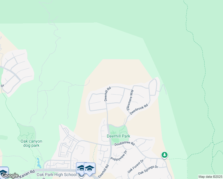 map of restaurants, bars, coffee shops, grocery stores, and more near 6112 Deerhill Road in Oak Park
