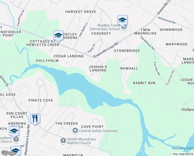 map of restaurants, bars, coffee shops, grocery stores, and more near 6021 Joshuas Landing in Wilmington
