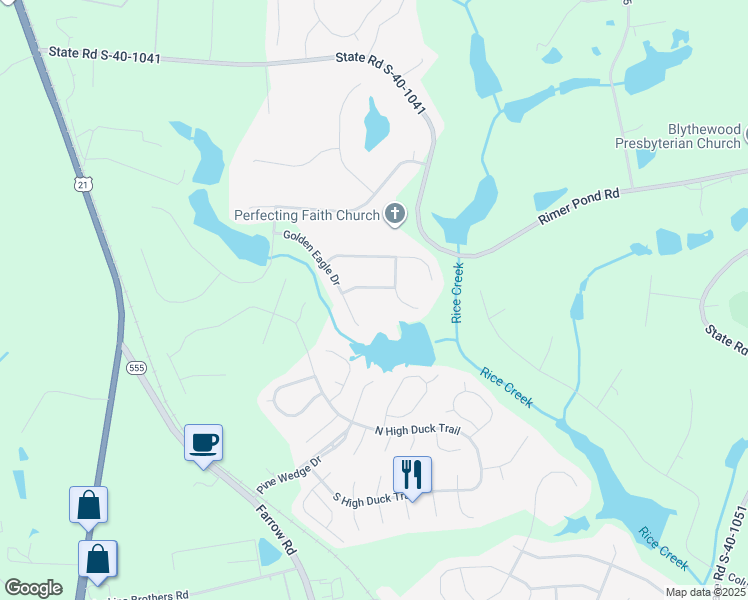 map of restaurants, bars, coffee shops, grocery stores, and more near 614 Whistling Kite Lane in Blythewood