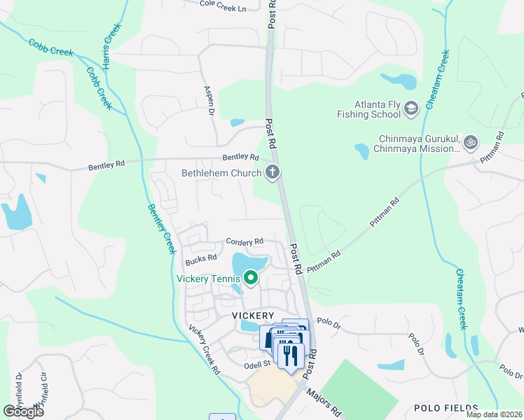 map of restaurants, bars, coffee shops, grocery stores, and more near 5630 Sourwood Road in Cumming