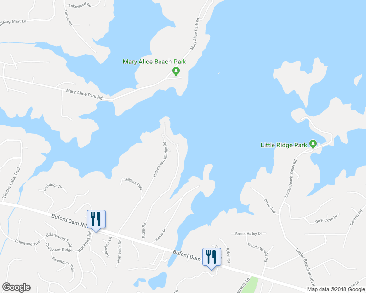 map of restaurants, bars, coffee shops, grocery stores, and more near 2090 Ridge Road in Cumming