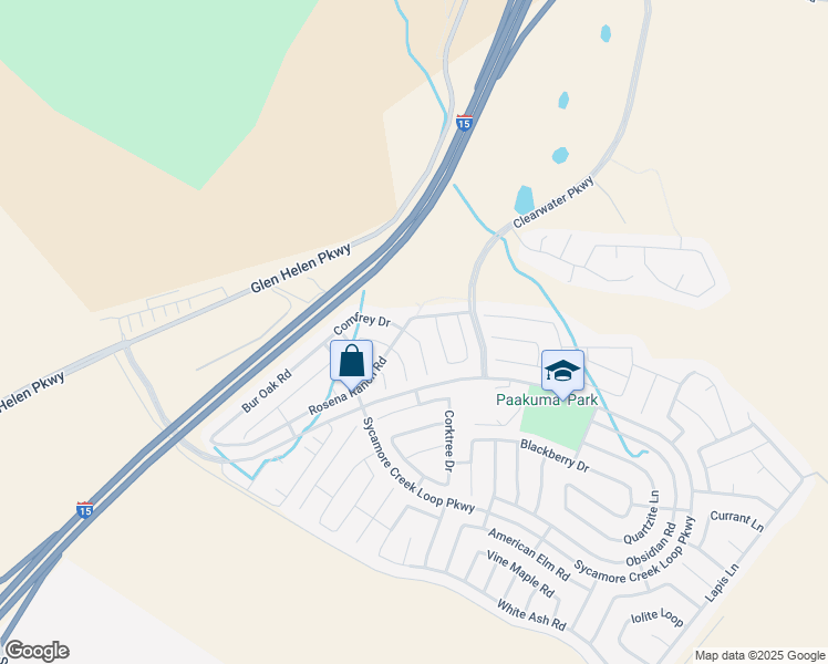 map of restaurants, bars, coffee shops, grocery stores, and more near 17706 Comfrey Drive in San Bernardino
