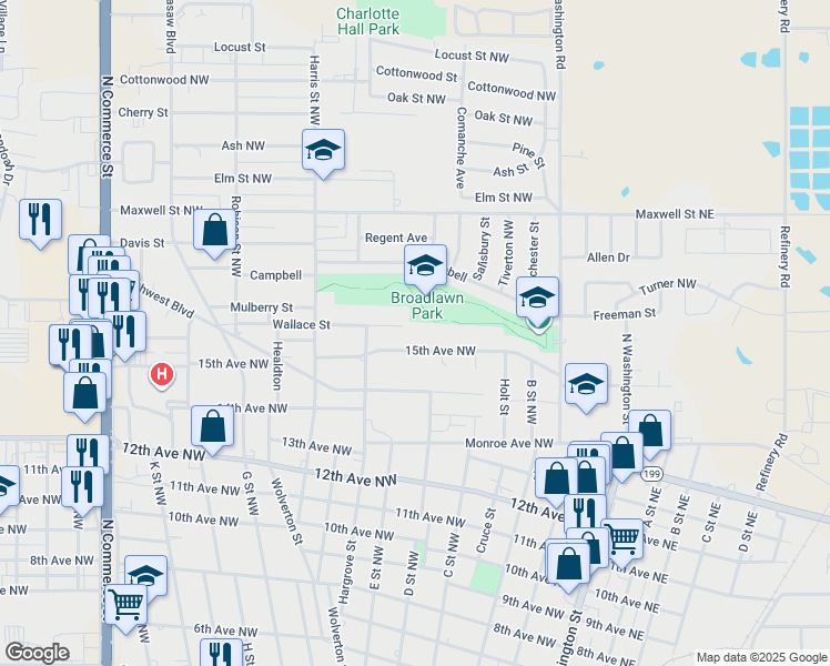 map of restaurants, bars, coffee shops, grocery stores, and more near 508 Wallace Northwest in Ardmore