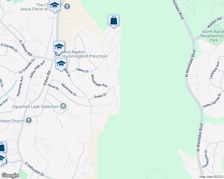 map of restaurants, bars, coffee shops, grocery stores, and more near 1085 Chalet Circle in Thousand Oaks