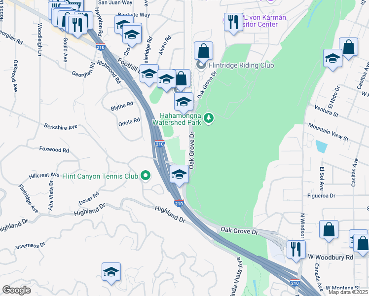 map of restaurants, bars, coffee shops, grocery stores, and more near 4463 Oak Grove Dr in La Canada