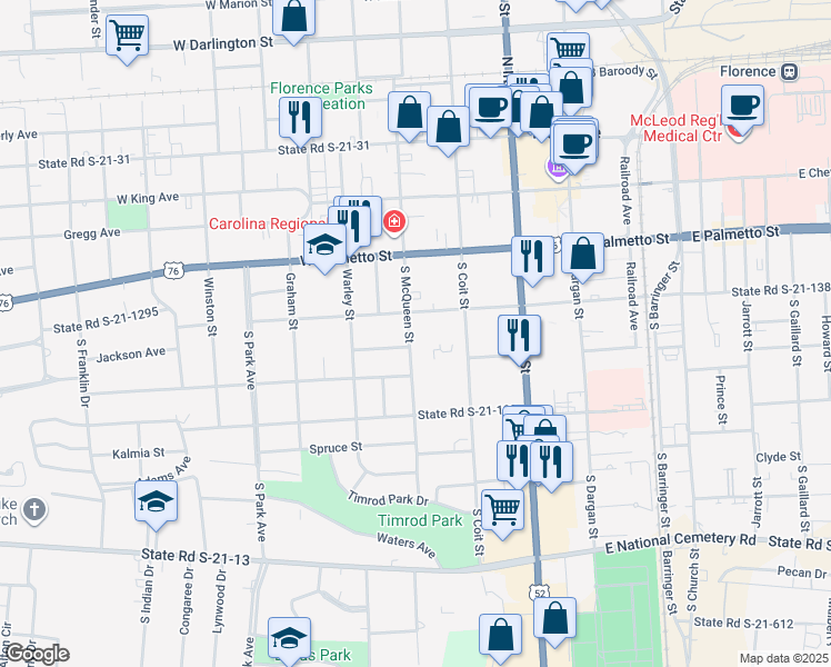 map of restaurants, bars, coffee shops, grocery stores, and more near 408 South McQueen Street in Florence