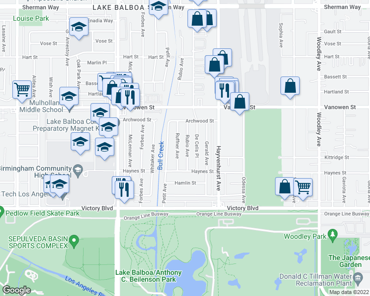 map of restaurants, bars, coffee shops, grocery stores, and more near 6617 Rubio Avenue in Los Angeles