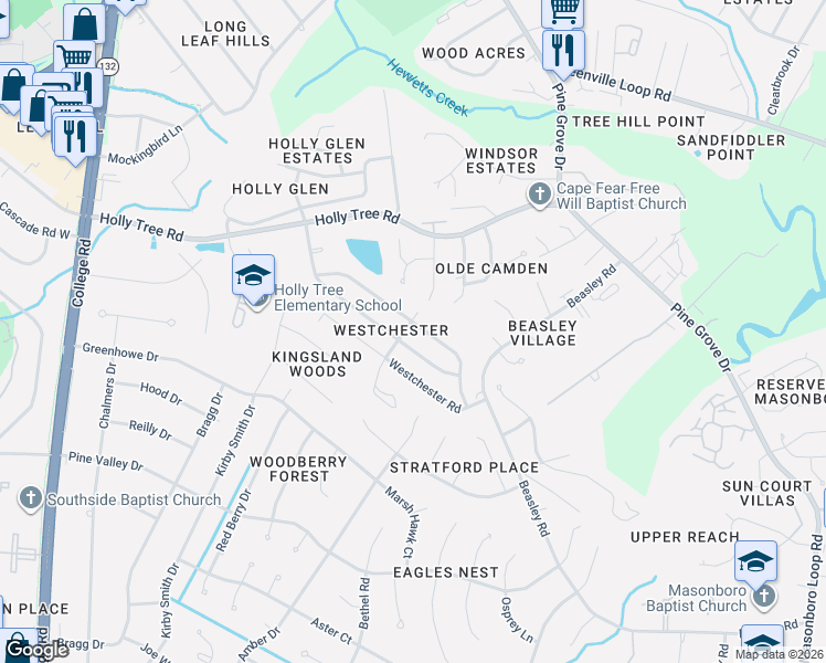 map of restaurants, bars, coffee shops, grocery stores, and more near Dartmouth Street in Wilmington