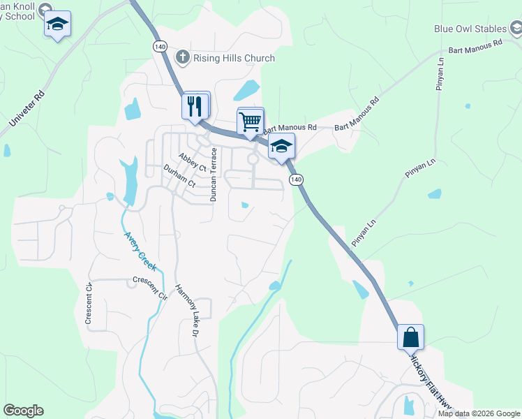 map of restaurants, bars, coffee shops, grocery stores, and more near 656 Royal Crest Court in Canton