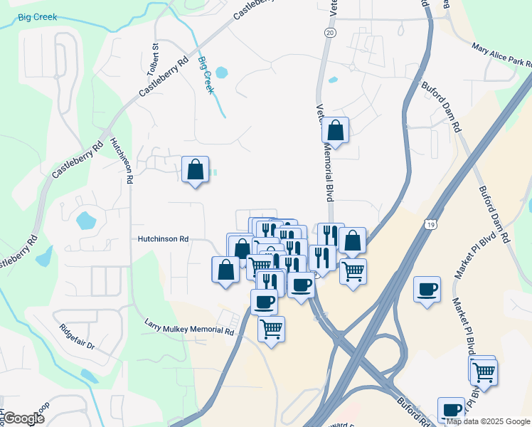 map of restaurants, bars, coffee shops, grocery stores, and more near 522 Dragonfly Court in Cumming