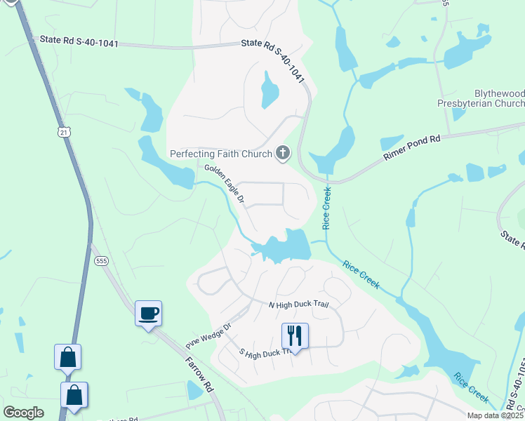 map of restaurants, bars, coffee shops, grocery stores, and more near 614 Whistling Kite Lane in Blythewood