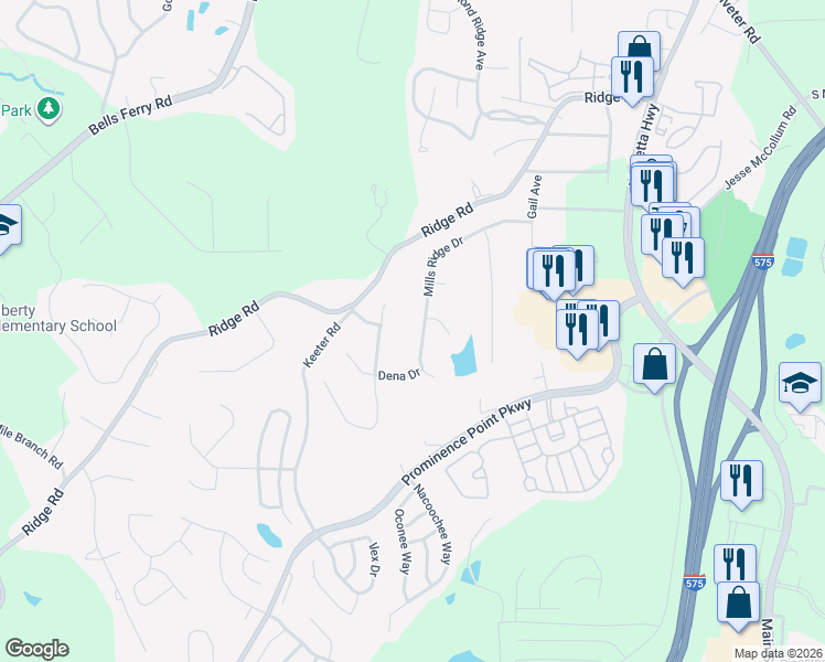 map of restaurants, bars, coffee shops, grocery stores, and more near 3361 Mills Ridge Drive in Canton