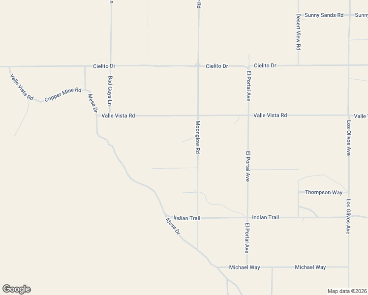 map of restaurants, bars, coffee shops, grocery stores, and more near 3450 Moonglow Road in Twentynine Palms