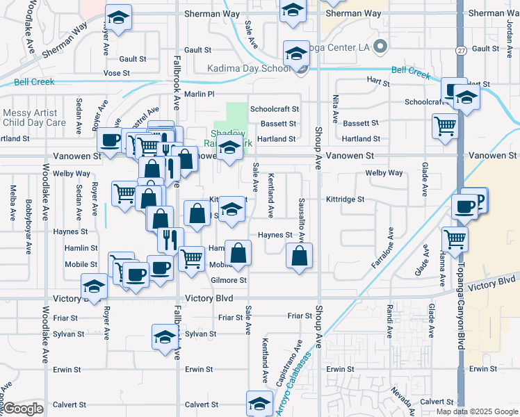 map of restaurants, bars, coffee shops, grocery stores, and more near 6626 Sale Avenue in Los Angeles