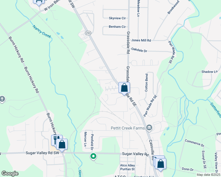map of restaurants, bars, coffee shops, grocery stores, and more near 80 Point Place Drive in Cartersville