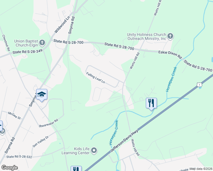 map of restaurants, bars, coffee shops, grocery stores, and more near 130 Falling Leaf Lane in Elgin