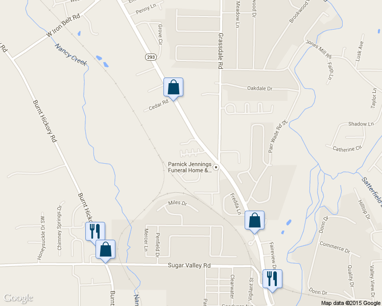map of restaurants, bars, coffee shops, grocery stores, and more near 56 Point Place Drive in Cartersville