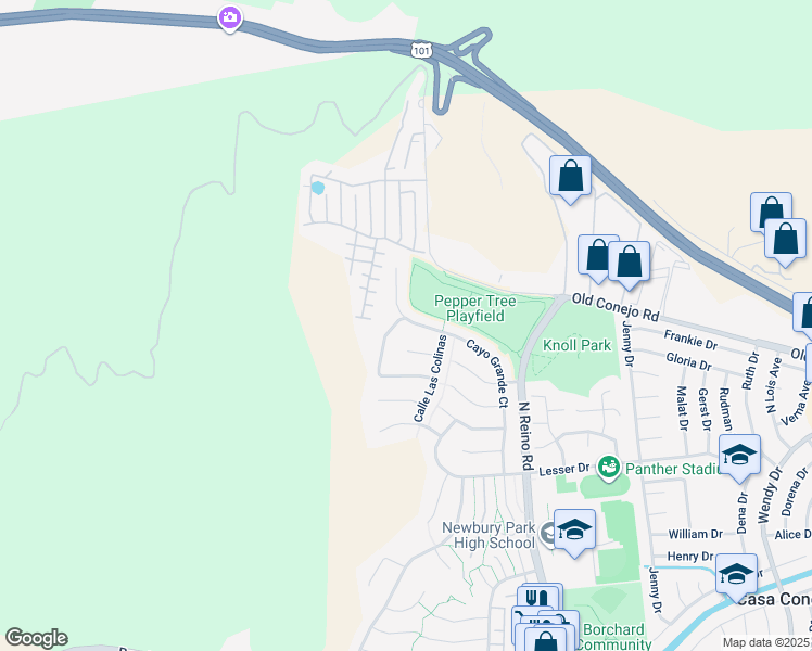 map of restaurants, bars, coffee shops, grocery stores, and more near 885 Cayo Grande Court in Thousand Oaks