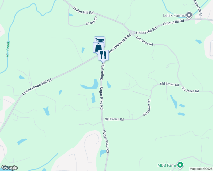 map of restaurants, bars, coffee shops, grocery stores, and more near 4882 Sugar Pike Road in Canton