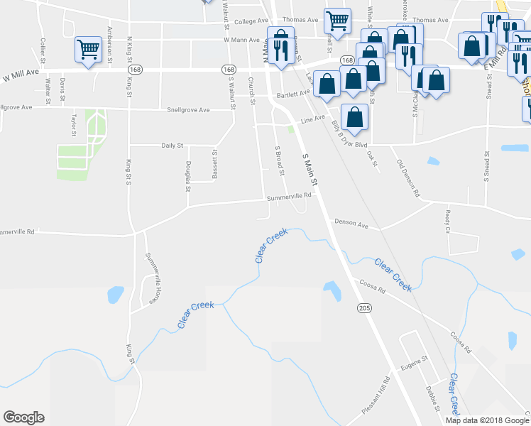map of restaurants, bars, coffee shops, grocery stores, and more near 301 Gaines Street in Boaz