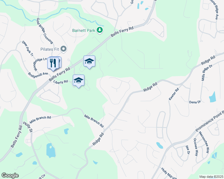 map of restaurants, bars, coffee shops, grocery stores, and more near 317 Water Oak Lane in Canton