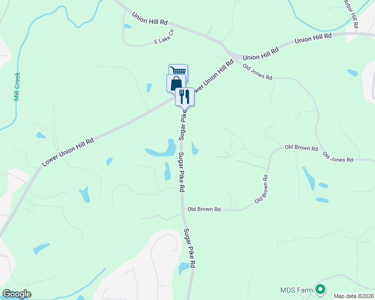 map of restaurants, bars, coffee shops, grocery stores, and more near 4882 Sugar Pike Road in Canton