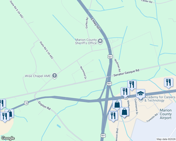 map of restaurants, bars, coffee shops, grocery stores, and more near 1902 Sun Valley Court in Marion