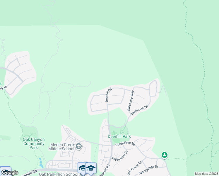 map of restaurants, bars, coffee shops, grocery stores, and more near 6103 Deerhill Road in Oak Park