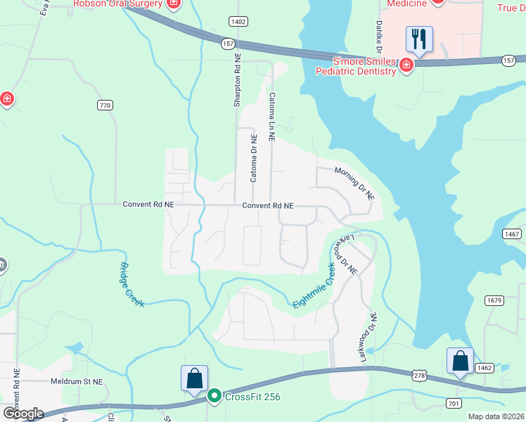 map of restaurants, bars, coffee shops, grocery stores, and more near 1616 Convent Road Northeast in Cullman