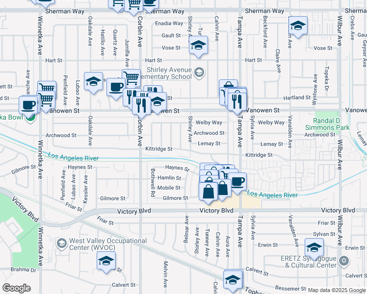 map of restaurants, bars, coffee shops, grocery stores, and more near 6632 Belmar Avenue in Los Angeles