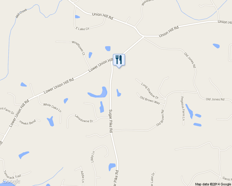 map of restaurants, bars, coffee shops, grocery stores, and more near 4882 Sugar Pike Road in Canton
