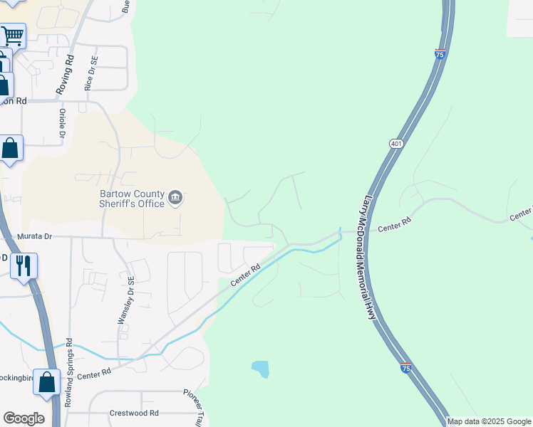 map of restaurants, bars, coffee shops, grocery stores, and more near 11 Dakota in Cartersville