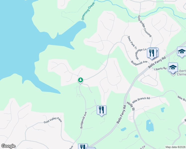 map of restaurants, bars, coffee shops, grocery stores, and more near 1321 Bridgemill Avenue in Canton