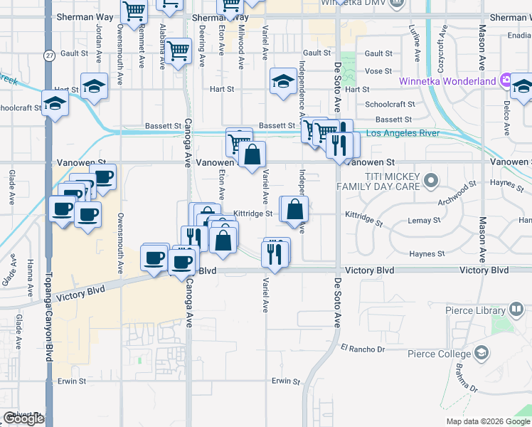map of restaurants, bars, coffee shops, grocery stores, and more near in Los Angeles