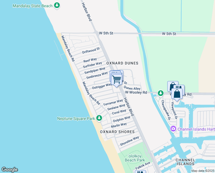map of restaurants, bars, coffee shops, grocery stores, and more near 5131 Breakwater Way in Oxnard