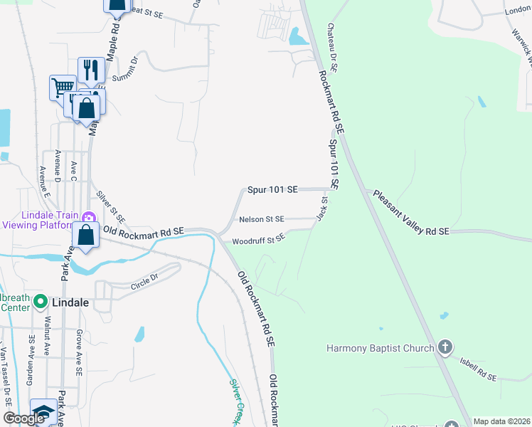 map of restaurants, bars, coffee shops, grocery stores, and more near 85 Nelson Street Southeast in Silver Creek