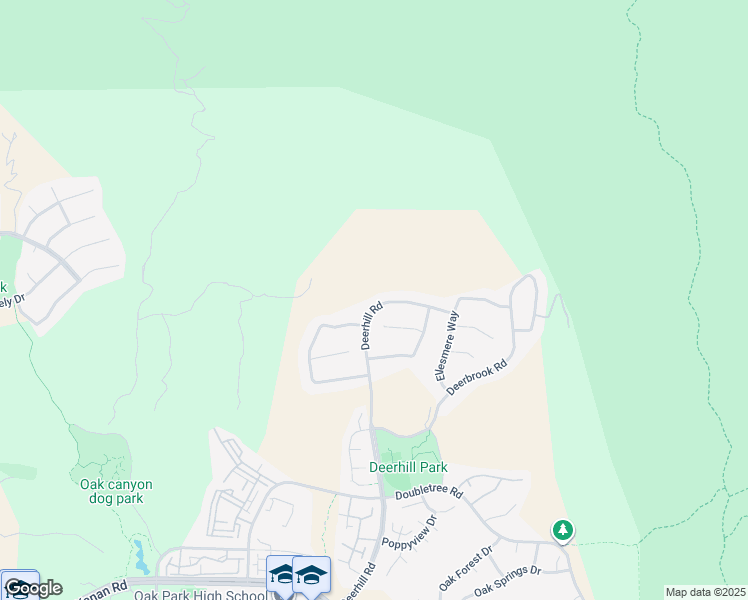 map of restaurants, bars, coffee shops, grocery stores, and more near 6112 Deerhill Road in Oak Park
