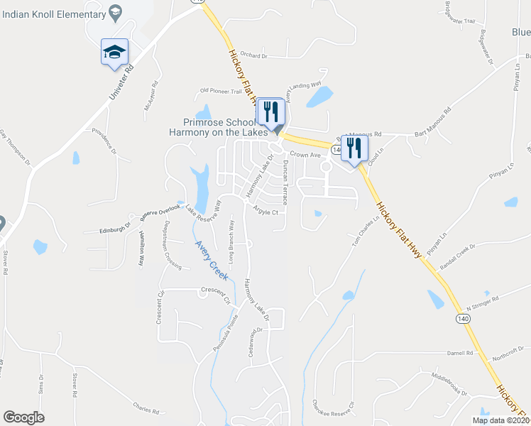 map of restaurants, bars, coffee shops, grocery stores, and more near 310 Argyle Court in Canton