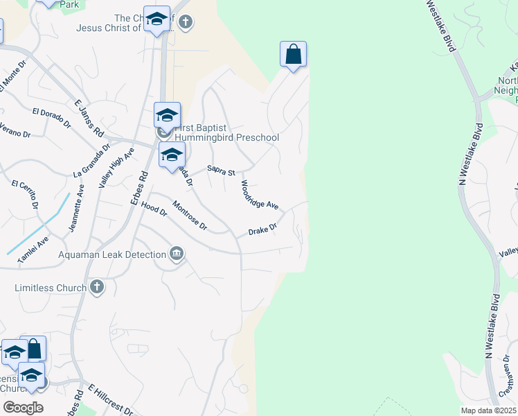 map of restaurants, bars, coffee shops, grocery stores, and more near 1117 Woodridge Avenue in Thousand Oaks