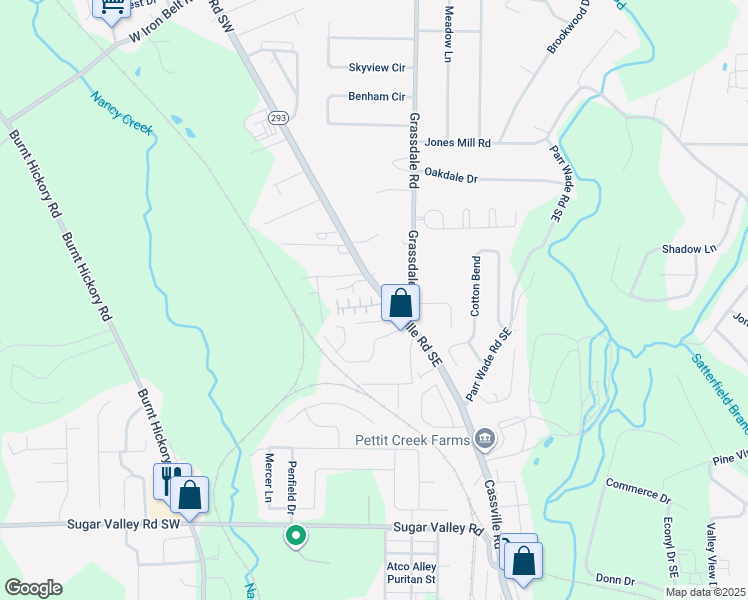 map of restaurants, bars, coffee shops, grocery stores, and more near 22 Point Place Drive in Cartersville