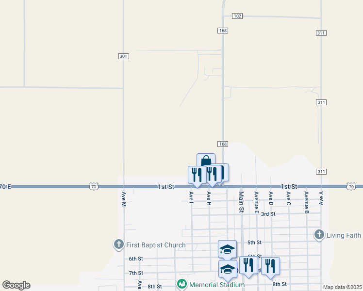 map of restaurants, bars, coffee shops, grocery stores, and more near in Olton