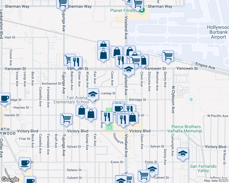 map of restaurants, bars, coffee shops, grocery stores, and more near 11051 Lemay Street in Los Angeles