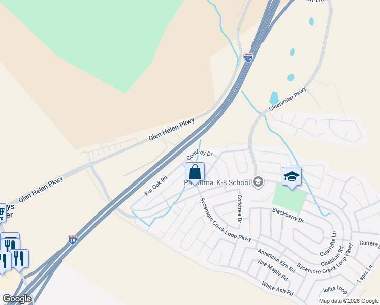 map of restaurants, bars, coffee shops, grocery stores, and more near 3558 Bur Oak Road in San Bernardino