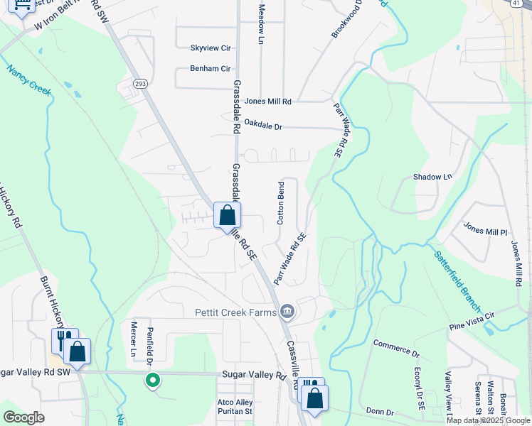 map of restaurants, bars, coffee shops, grocery stores, and more near 61 Cotton Bend in Cartersville