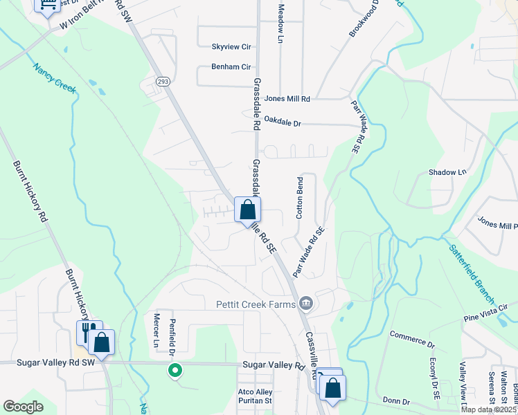 map of restaurants, bars, coffee shops, grocery stores, and more near 7 Grassdale Road in Cartersville
