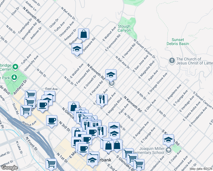 map of restaurants, bars, coffee shops, grocery stores, and more near 731 East Cypress Avenue in Burbank