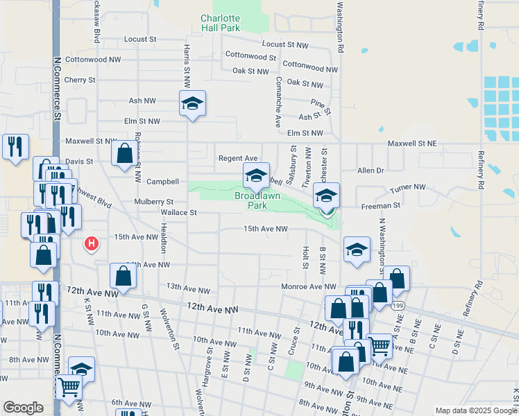 map of restaurants, bars, coffee shops, grocery stores, and more near Broadlawn Park Trail in Ardmore