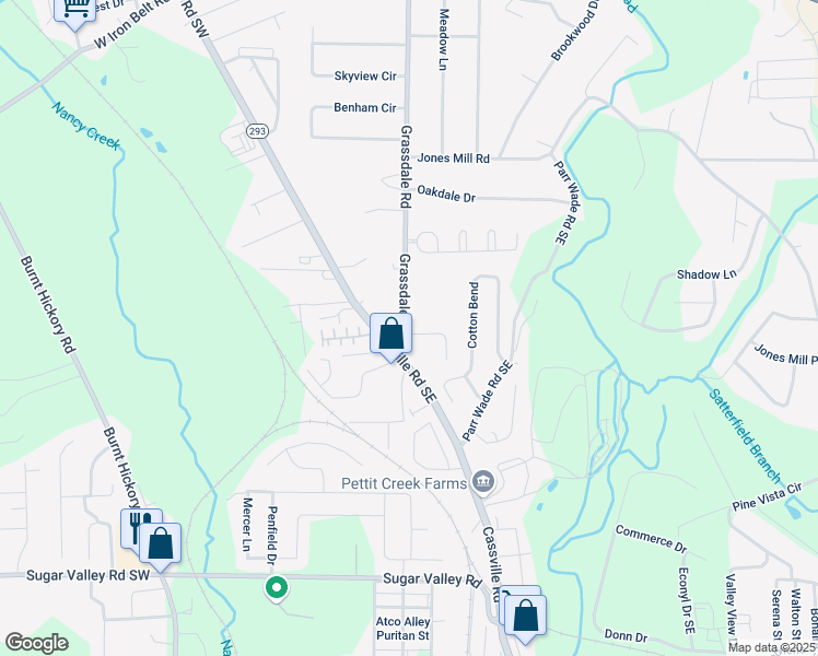 map of restaurants, bars, coffee shops, grocery stores, and more near 7 Grassdale Road in Cartersville